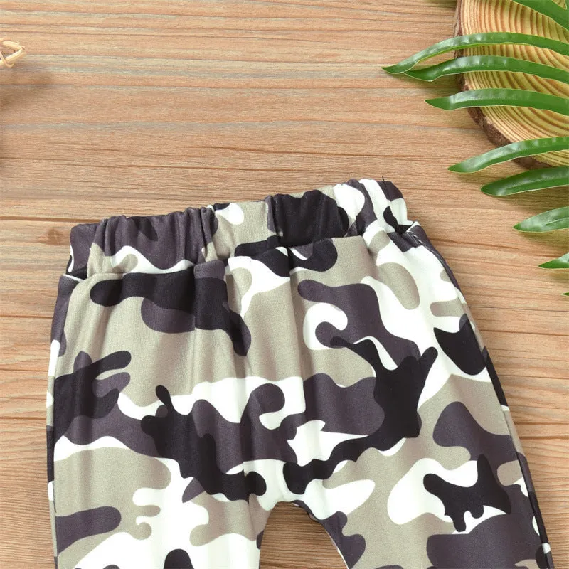 3 Pieces Set Baby Boys Letters Print Rompers Camo Pants And Hats