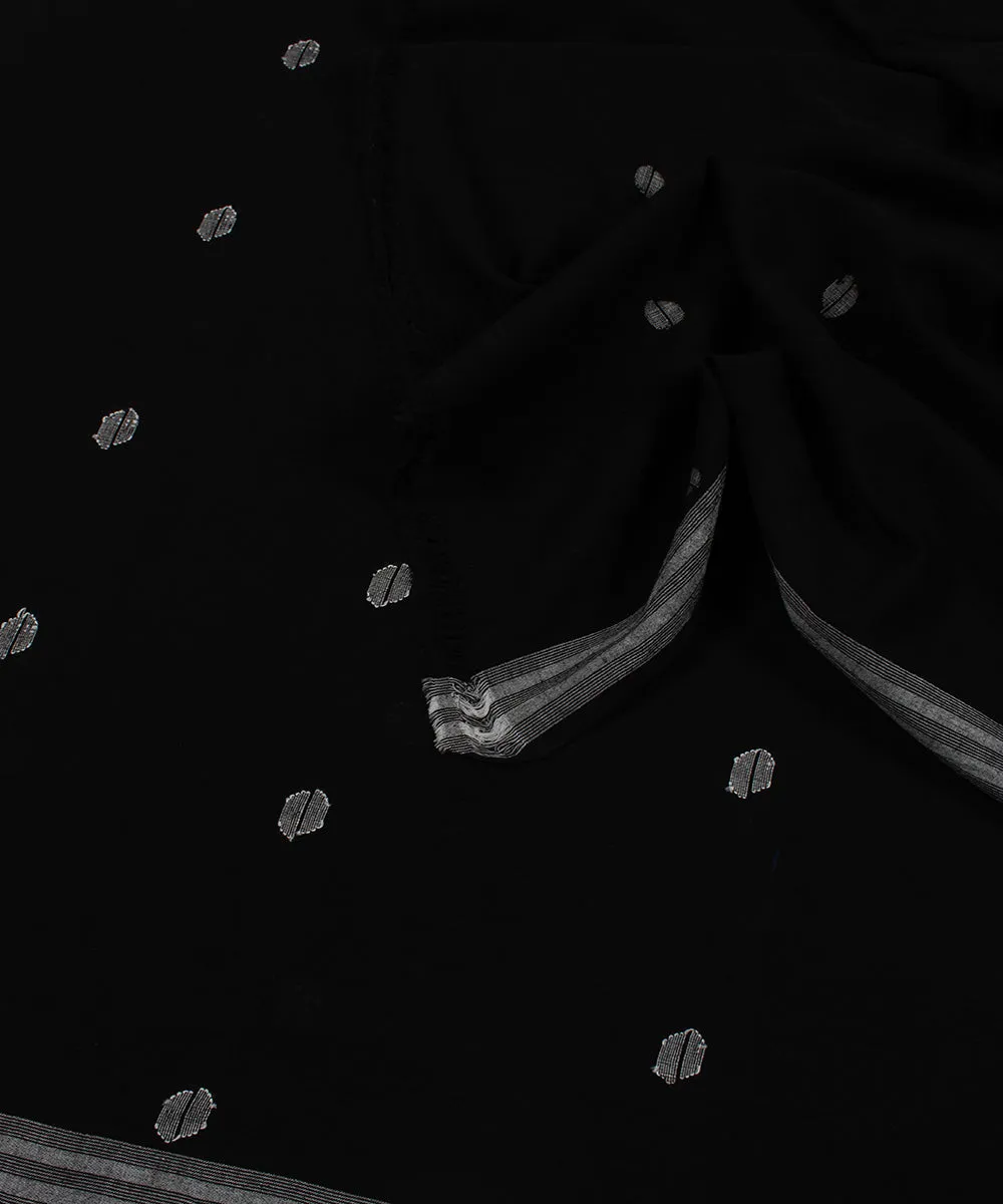Black handwoven jamdani cotton fabric