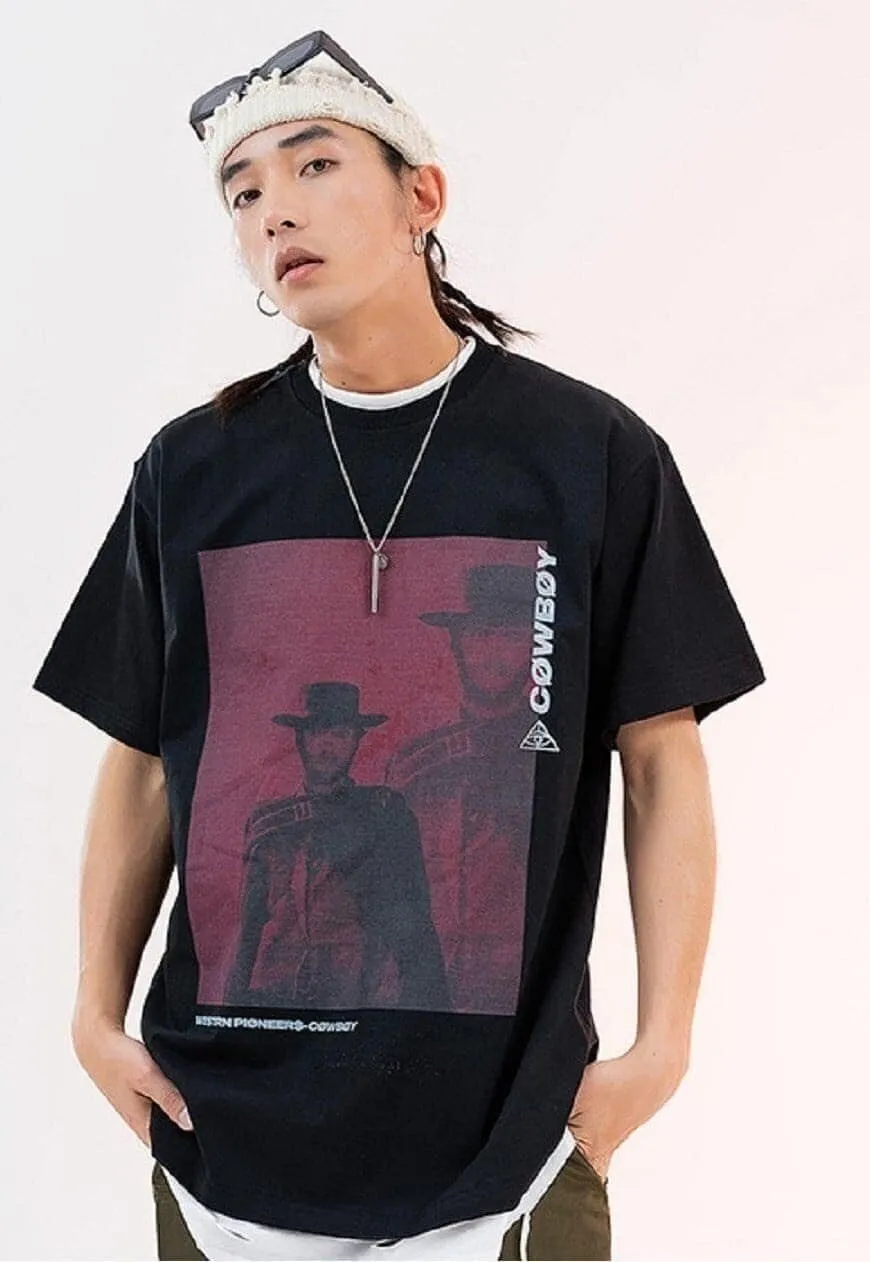Cowboy print t-shirt Wild West tee Gothic top in white