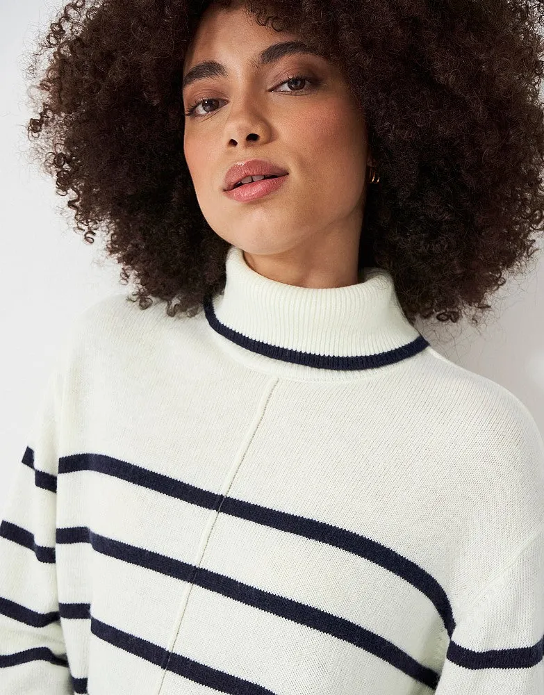 Crew Clothing - Wide Sleeve Roll Neck - White Dark Navy