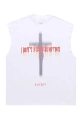 Cross print sleeveless t-shirt retro tank top surfer vest