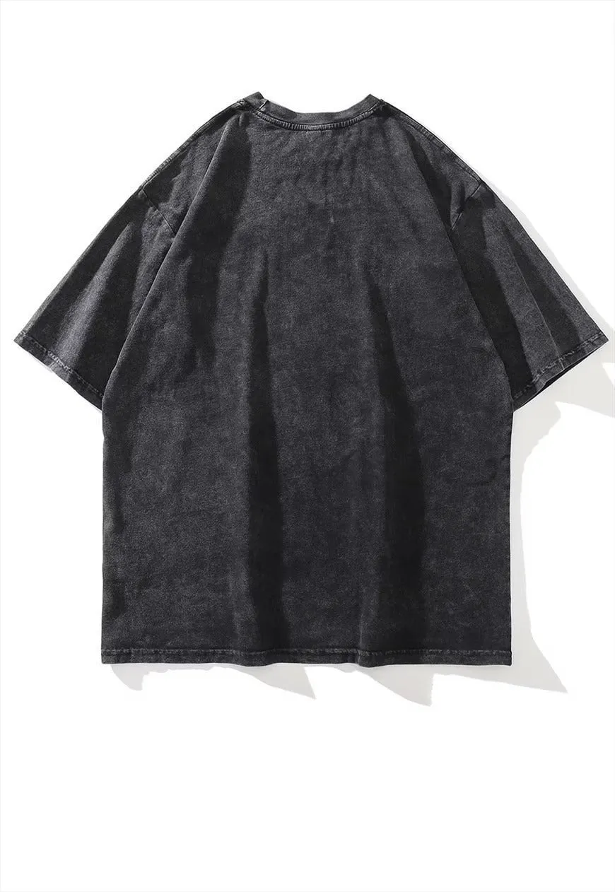 Dog print t-shirt grunge Akita tee retro top in acid grey