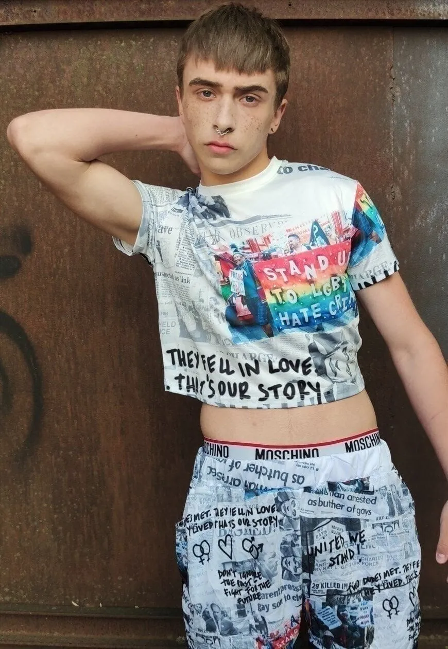 Gay crop top LGBT graffiti top loose fit gay rainbow tee