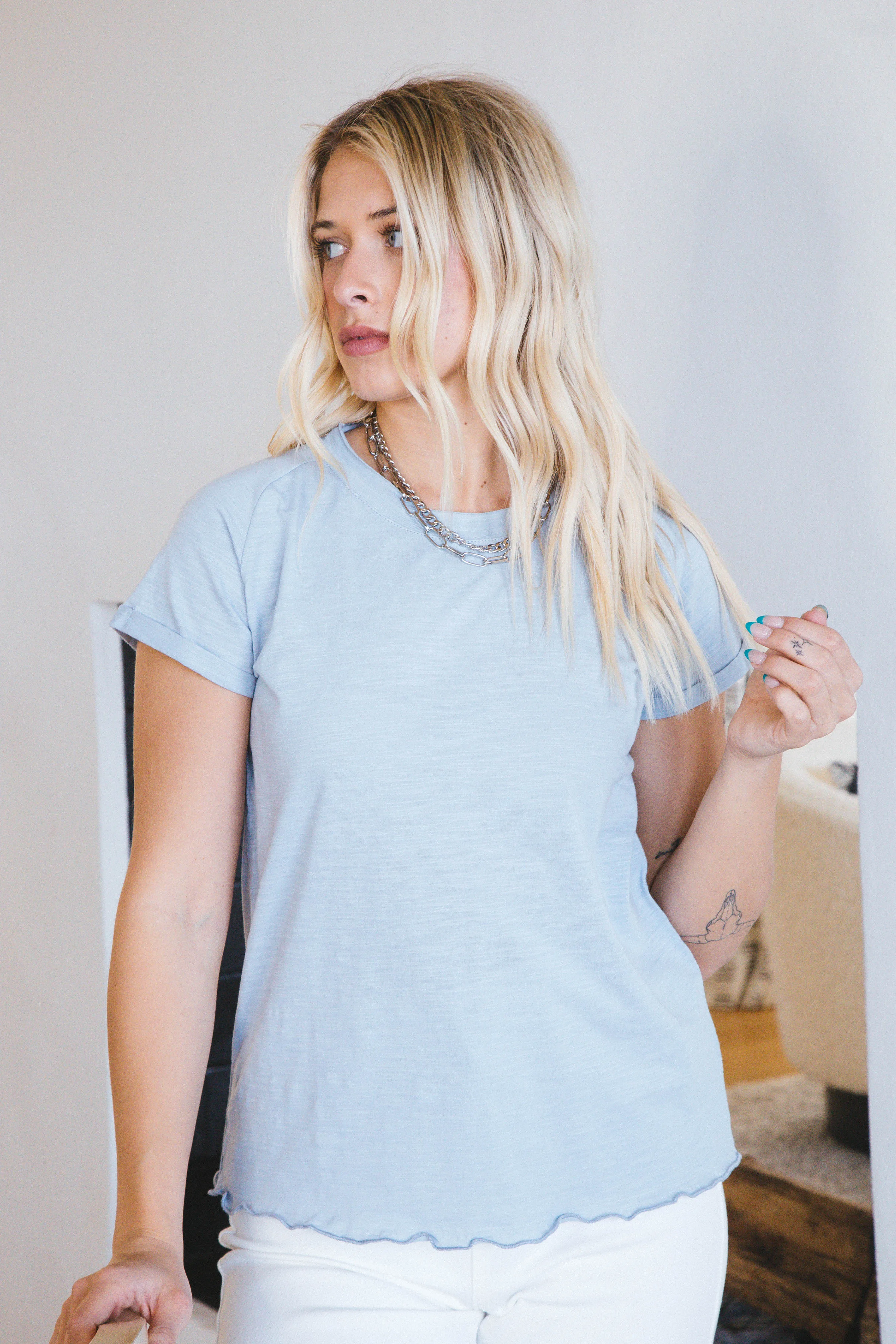 Josephine Lettuce Hem Baby Tee, Skies