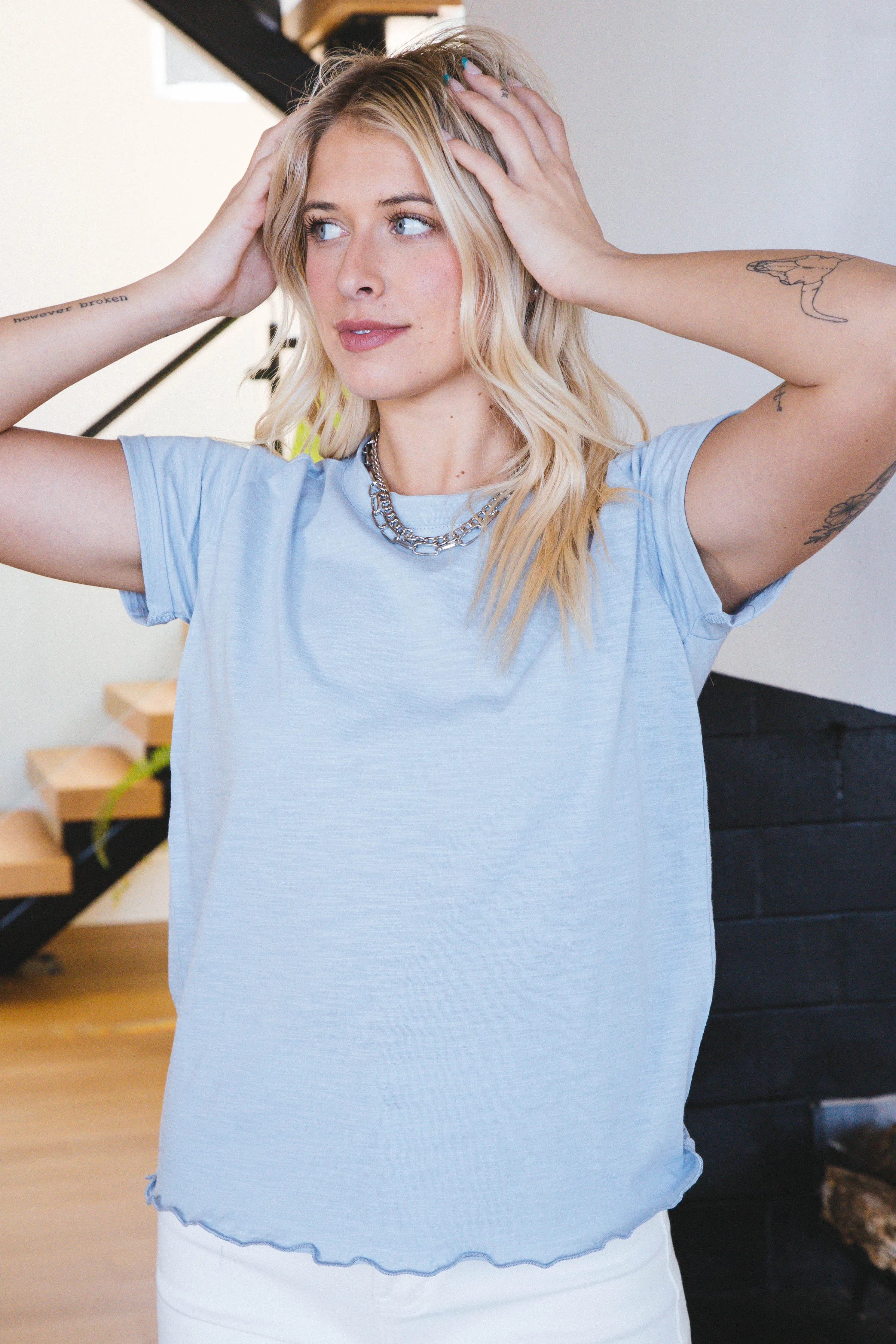 Josephine Lettuce Hem Baby Tee, Skies