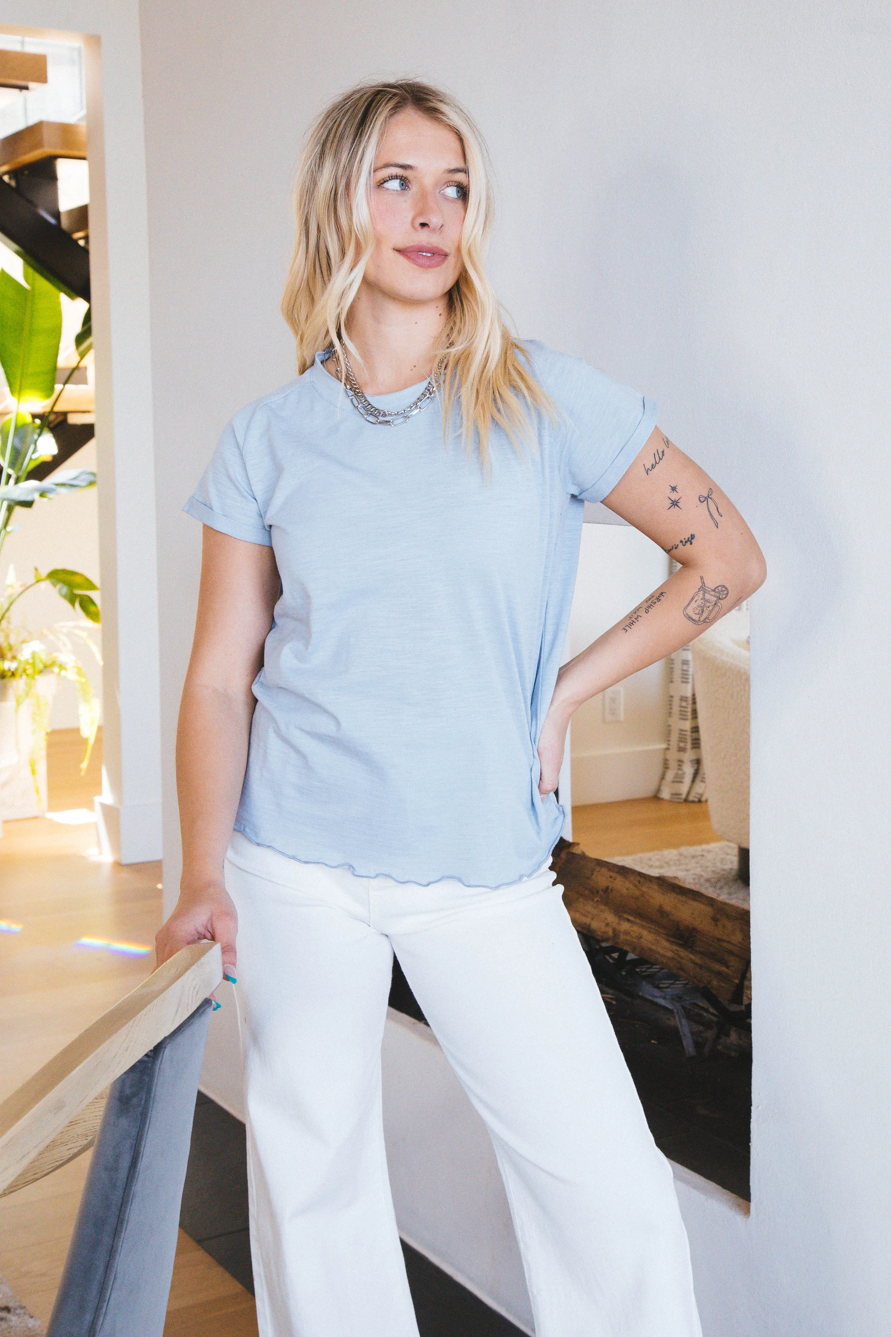 Josephine Lettuce Hem Baby Tee, Skies