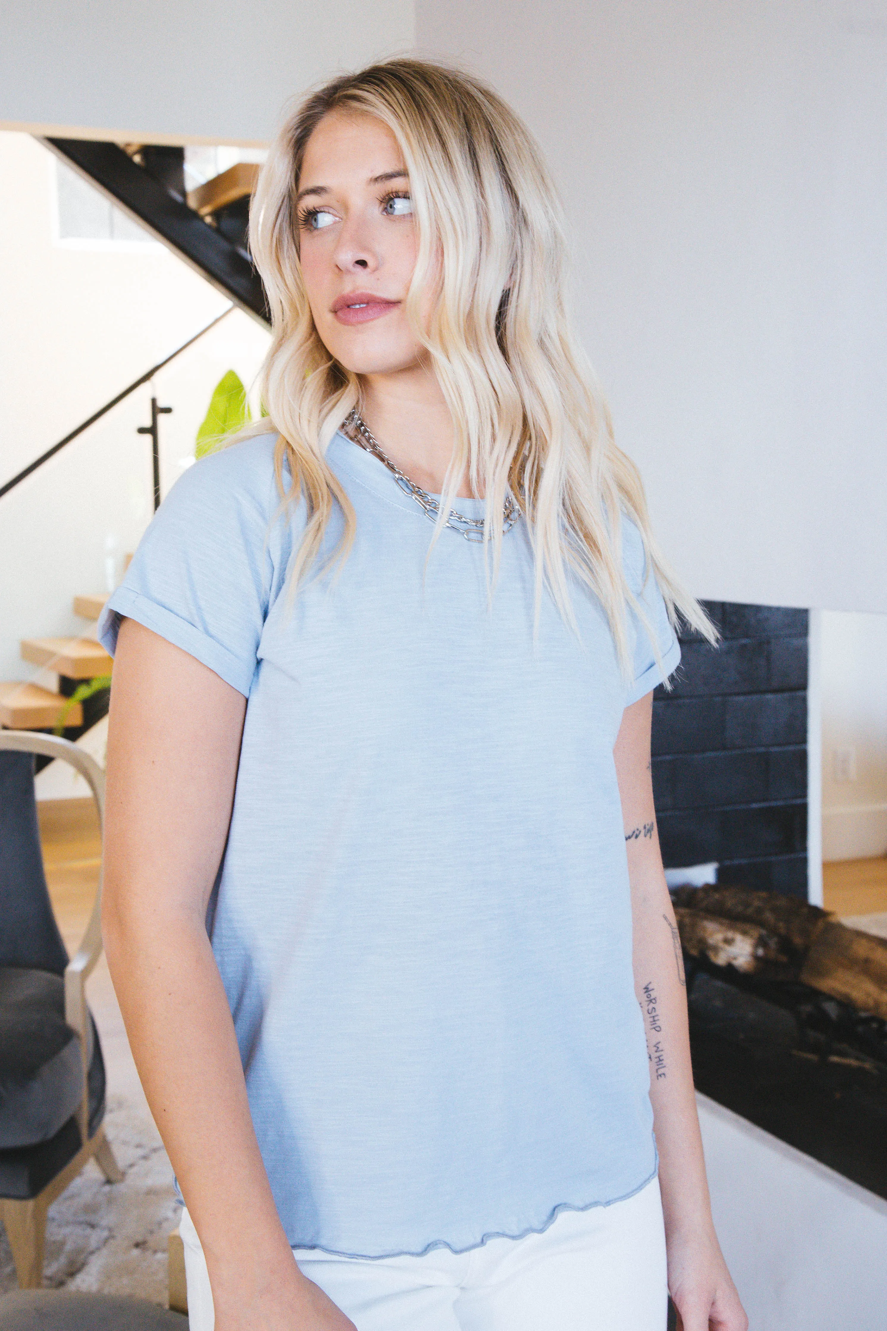 Josephine Lettuce Hem Baby Tee, Skies
