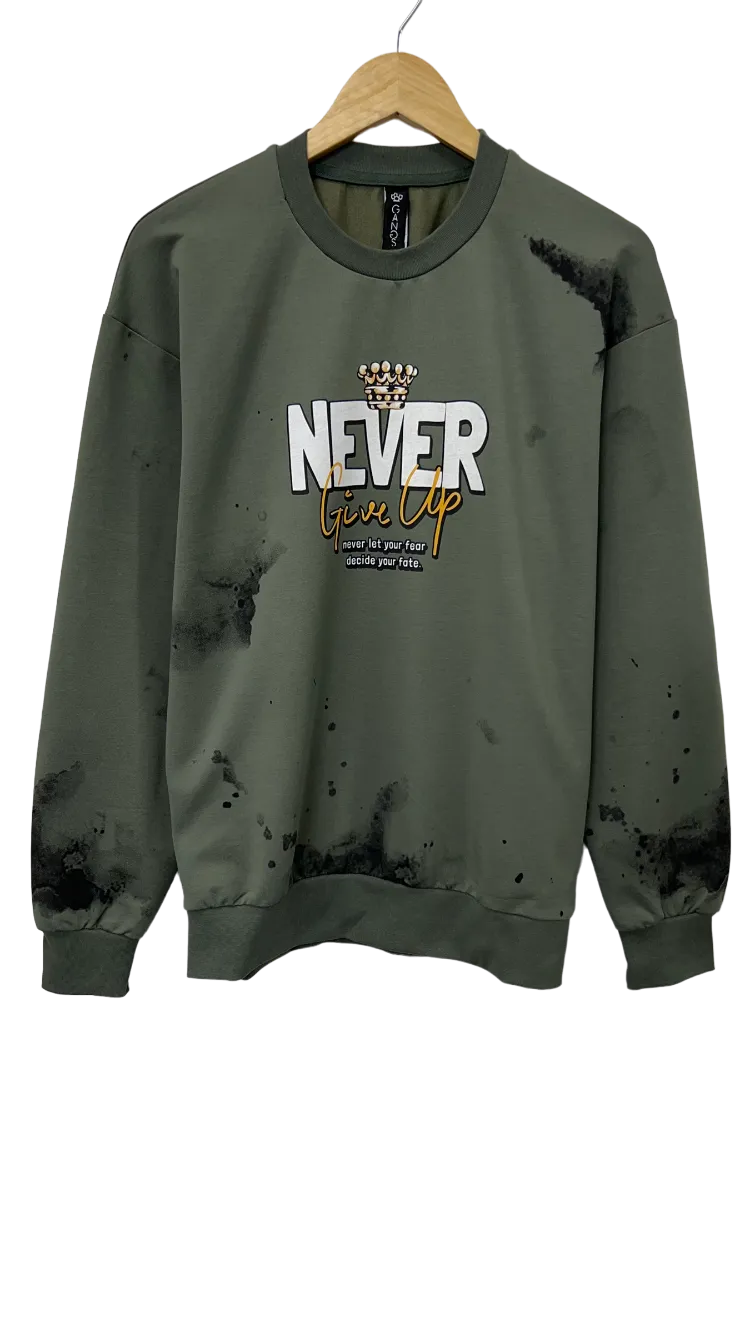 Men's Olive Graphic Sweatshirt Lightweight