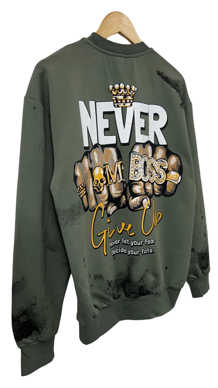 Men's Olive Graphic Sweatshirt Lightweight
