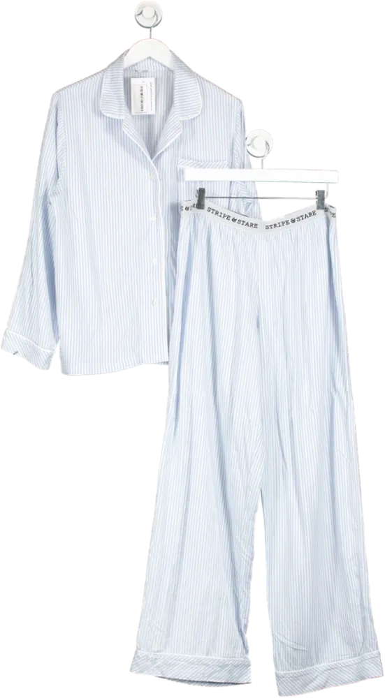 Stripe & Stare Blue Soft Brushed Striped Pyjama Set UK XL