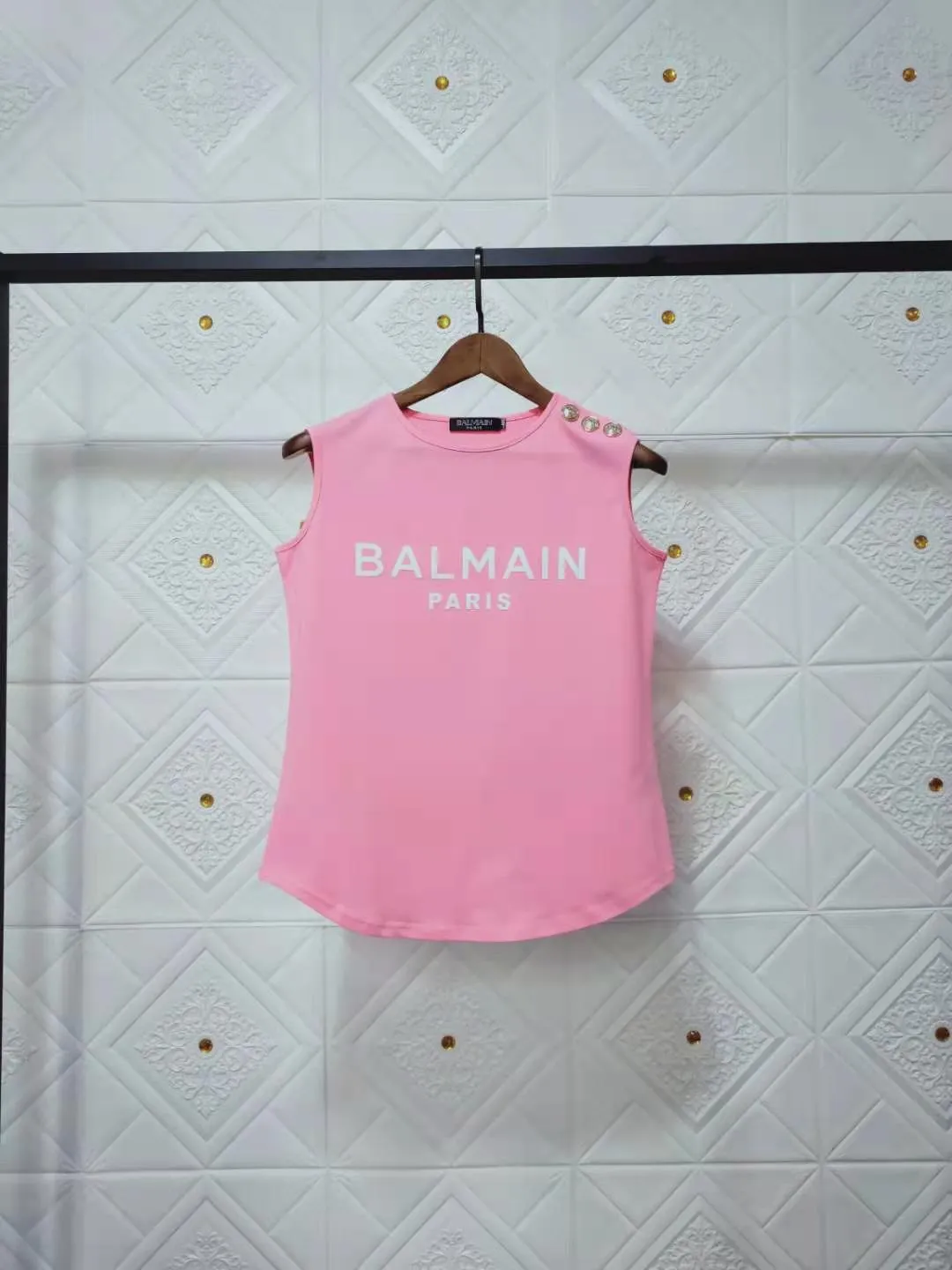 T Shirt Balmain Spring/Summer Flocking Letter round Neck Sleeveless Vest T-shirt for Women