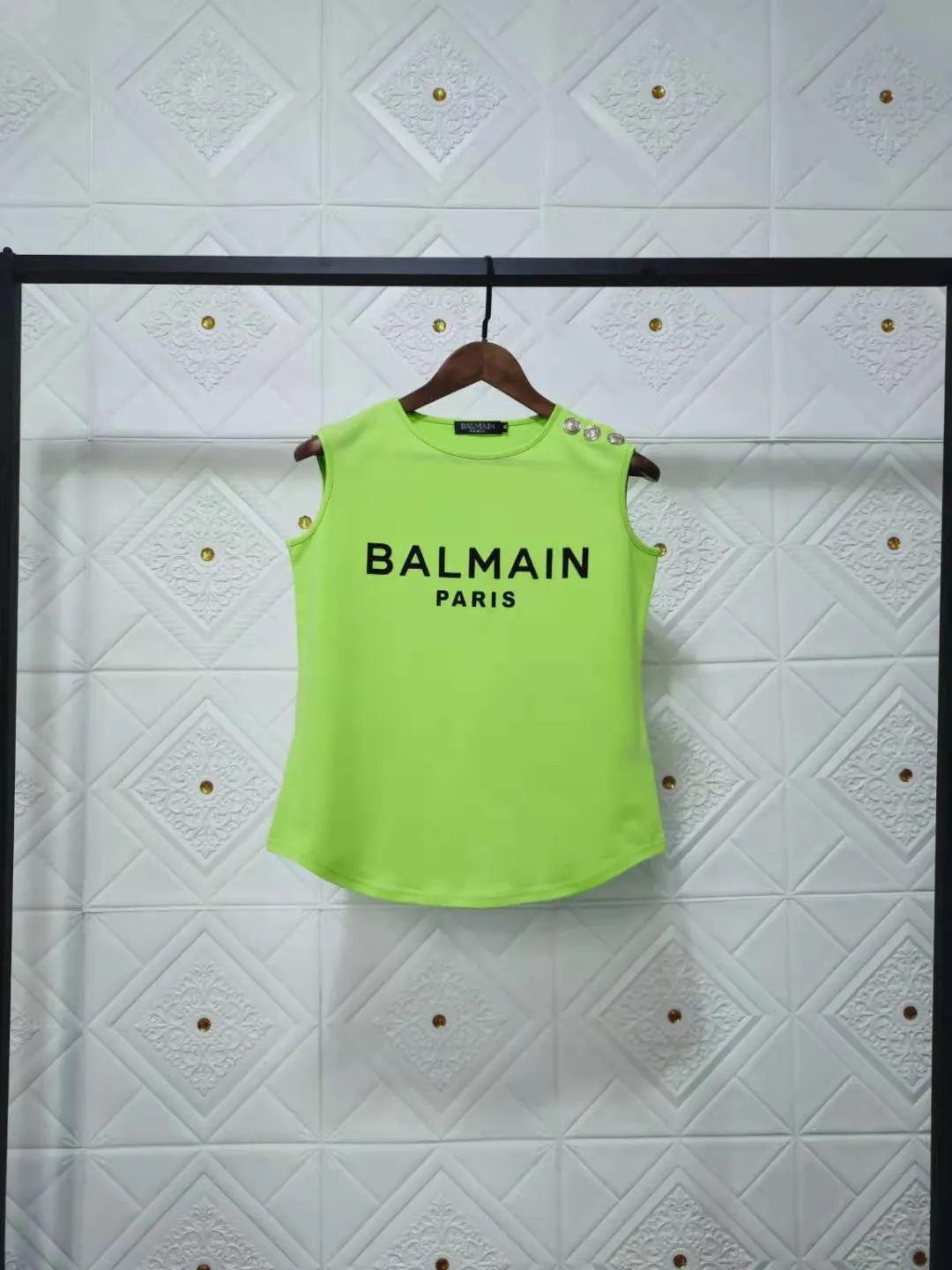 T Shirt Balmain Spring/Summer Flocking Letter round Neck Sleeveless Vest T-shirt for Women
