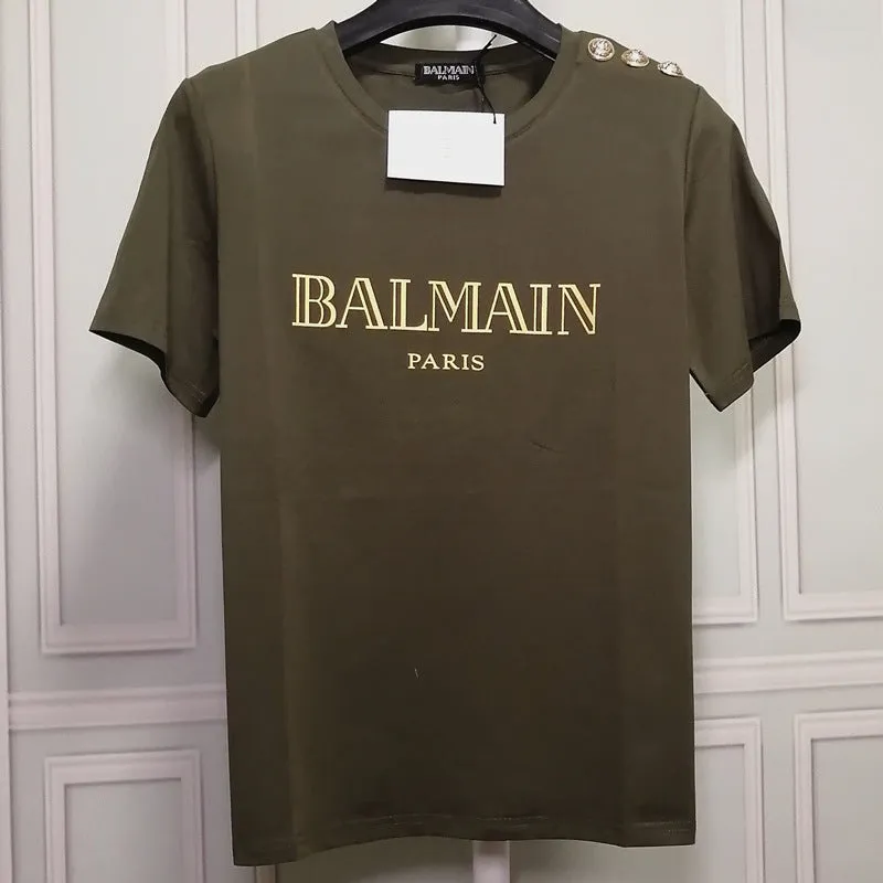 T Shirt Balmain T-shirt Short Sleeve Women's Clothing Cotton round Neck Letter Half Sleeve