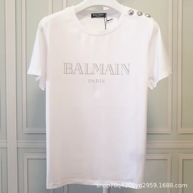 T Shirt Balmain T-shirt Short Sleeve Women's Clothing Cotton round Neck Letter Half Sleeve