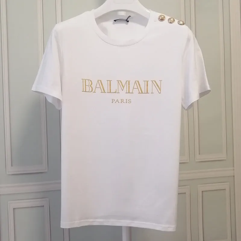 T Shirt Balmain T-shirt Short Sleeve Women's Clothing Cotton round Neck Letter Half Sleeve