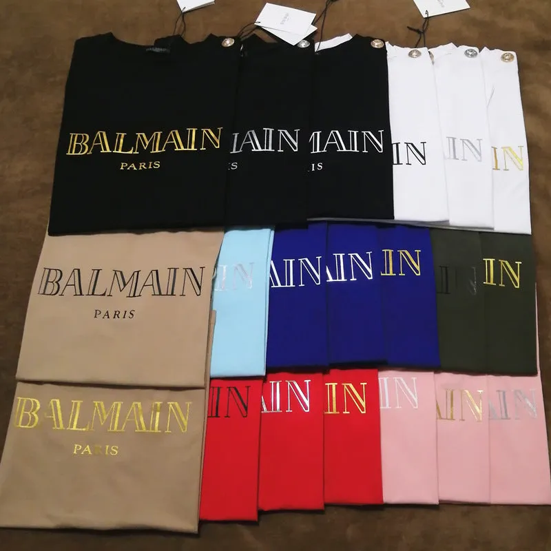 T Shirt Balmain T-shirt Short Sleeve Women's Clothing Cotton round Neck Letter Half Sleeve