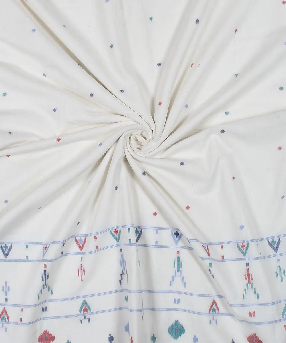 White handwoven jamdani cotton bordered fabric