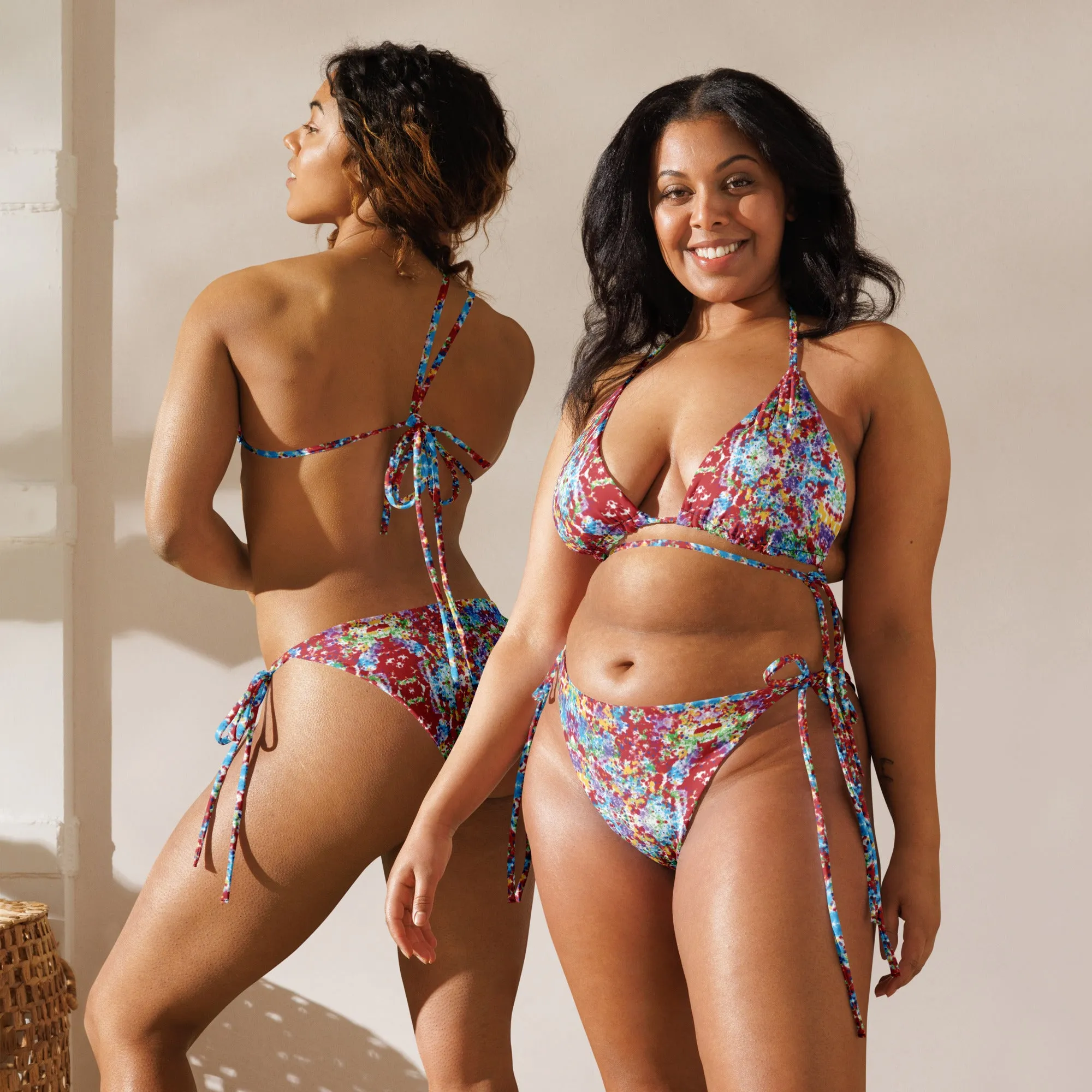 Willow string bikini with UPF 50  Sun protective clothing - White Rainbow Kalidoscope